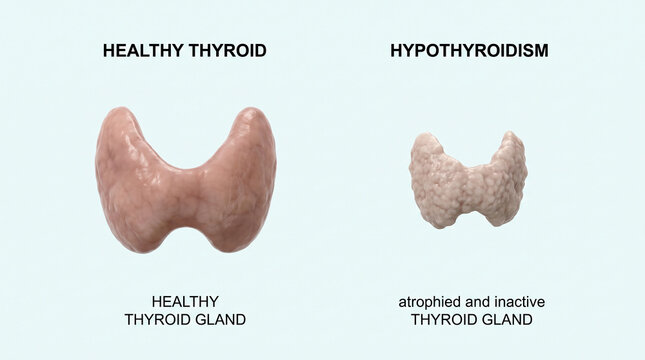 Atrophied Inactive Thyroid Gland vs Healthy Endocrine Anatomy