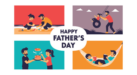 Fototapeta premium Father's Day, Happy Father's Day, Family Illustrations, Vector Icons, Greeting Cards