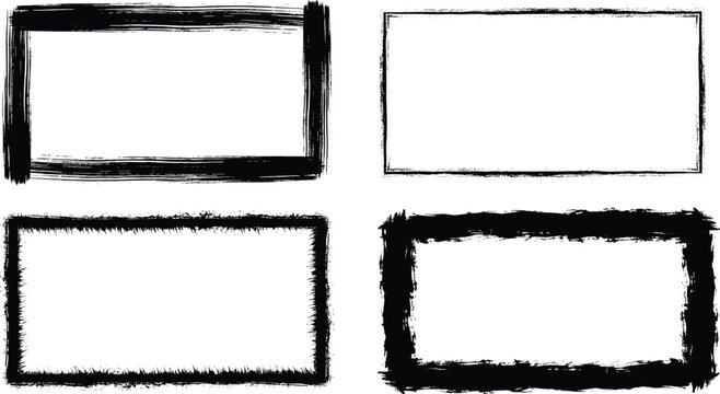 Set of Black Grunge Rectangular Frames and Distressed Textured Borders Collection for Vintage Style Poster Backgrounds, Urban Graphic Design Projects, and Edgy Artistic Illustrations.