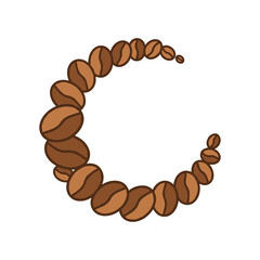 Obraz premium Crescent moon shape formed by roasted coffee beans isolated on white