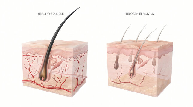Telogen Effluvium Hair Loss vs Healthy Follicle