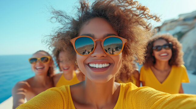 Four friends celebrate world friendship day with a joyful selfie