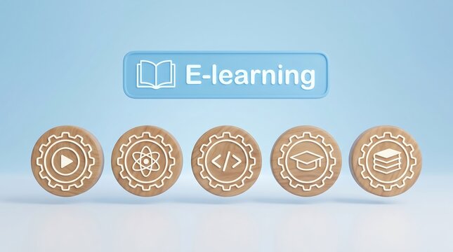E-learning Education 3D Icon Set Concept for Online Course Website