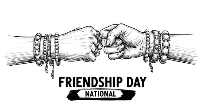Friendship day celebration hands bump sketch with 'friendship day' text