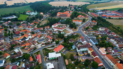  Aerial of the city and monastery Chotesov in the czech republic on a cloudy day in summer  © Fritz