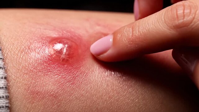 Infected skin with finger pointing.