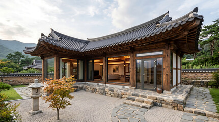 Obraz premium Modern Korean Hanok Architecture Heritage Fusion 3D