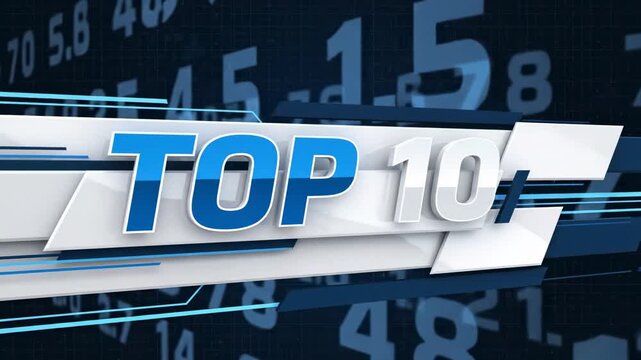 Top 10 ranking list graphic with abstract blue and white geometric background for business and finance data.