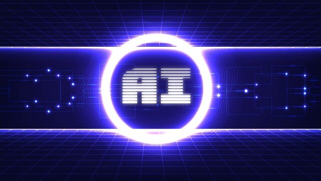 Futuristic AI graphic featuring glowing neon elements and digital textures, perfect for tech-related projects.
