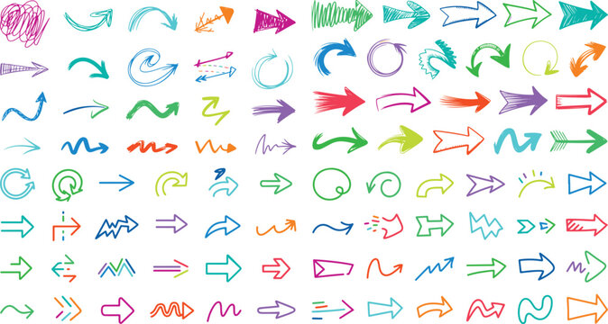 colorful handdrawn arrows in different styles and directions on white background