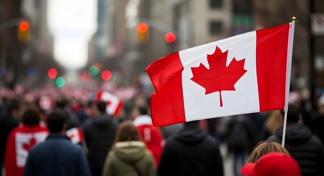 Canada day celebration canadian flag waving amidst crowds 1st july usa proximity