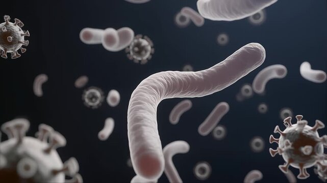 Microscopic pathogens and virus particles in 3D animation