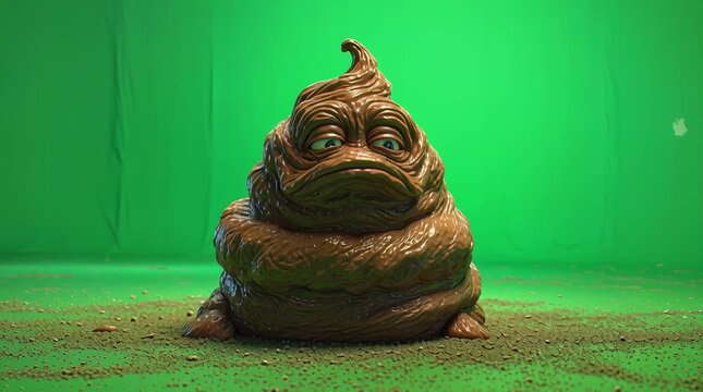 Animated Poop Character Sitting on Green Screen
