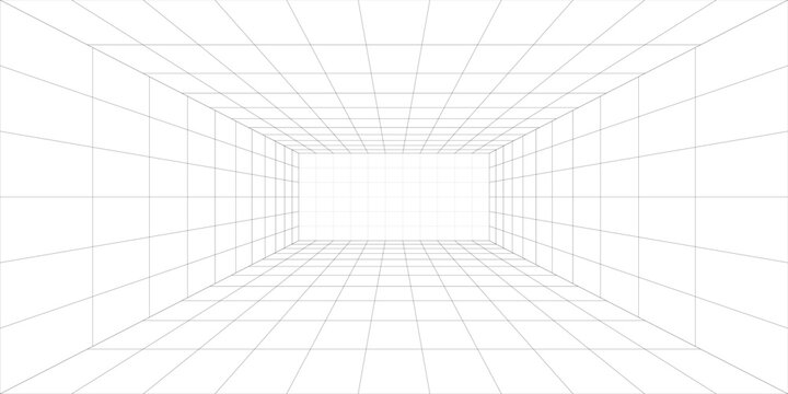Perspective grid background 3d Vector illustration. Interior design Model projection background template. Line one point perspective
