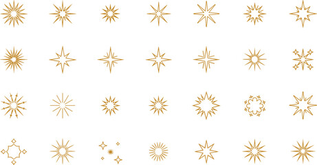 Golden starburst collection with elegant geometric shapes for holiday greetings and festive design © Mofajjol