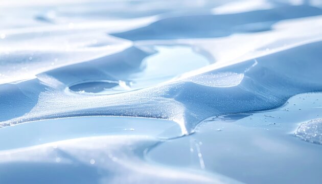 Abstract close up of icy snow formations with soft blue and white hues