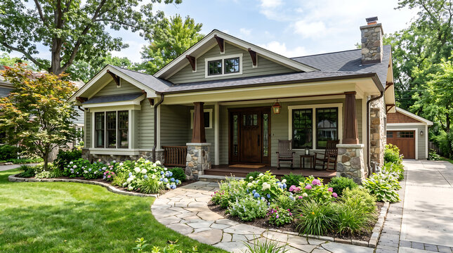 Modern Craftsman Bungalow Architecture Deep Porch 3D