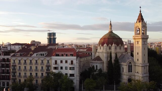 Aerial landscape view of The Church of San Manuel y San Benito (Iglesia de San Manuel y San Benito), a Catholic church located in Madrid, Spain