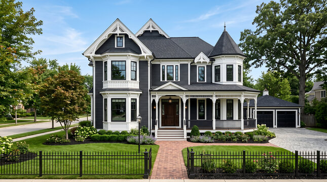 Modern Victorian Revival House Architecture Dark Siding 3D
