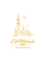 Fototapeta premium Triple Arch Eid Mubarak 2026 Mosque Design Transparent PNG