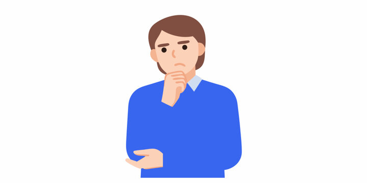 Thoughtful man illustration flat vector style blue sweater