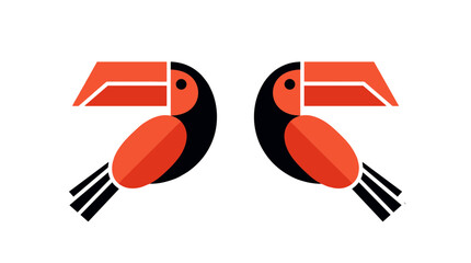 Fototapeta premium Tropical Toucan Bird Symmetrical Geometric Flat Design Logo, Colorful Exotic Parrot with Orange Bill, Jungle Fauna and Nature Inspired Vector Illustration