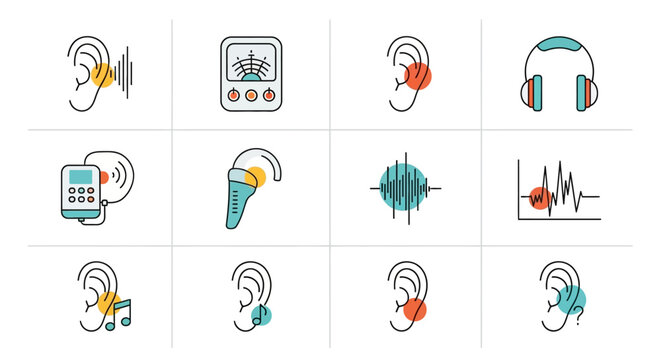 Hearing Health and Audiology Icons Set