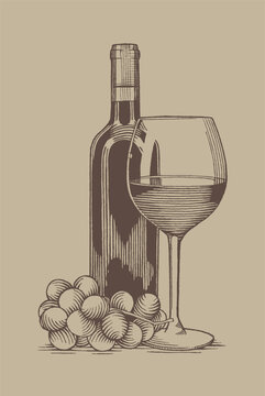Classic Wine Bottle and Glass Still Life Sketch