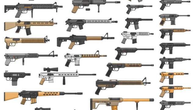 Modern assault rifles lineup with orange and black accents Vector