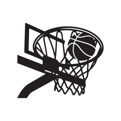 Basketball Ball Falling Through Net Hoop Goal Silhouette Vector Icon Sports Graphic.  © Shohan
