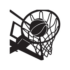 Basketball Ball Falling Through Net Hoop Goal Silhouette Vector Icon Sports Graphic.  © Shohan