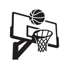 Basketball Ball Falling Through Net Hoop Goal Silhouette Vector Icon Sports Graphic.  © Shohan