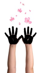 Fototapeta premium Black Handprints and Flowers.
