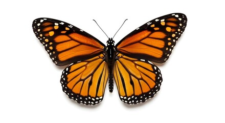 Obraz premium Detailed Top View of a Monarch Butterfly Isolated on White Background with Vibrant Orange and Black Wings for Nature and Wildlife Design