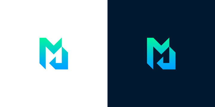 Modern M logo design with blue and green gradient and minimalist abstract geometric shape, perfect for business branding and corporate identity