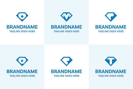 Letter O M P Q R T Diamond Logo Set, symbolizing value, strength, and timeless brilliance