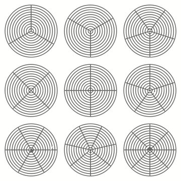 Set of Circular Grid Templates with Radial Lines