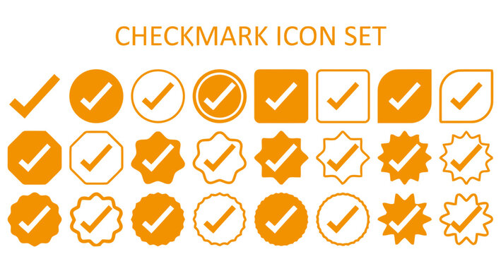 Set of Orange Checkmark Icons and Tick Symbols for Web Design
