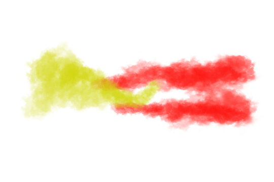 Explosi&oacute;n de humo de colores rojo y amarillo sobre fondo transparente.
