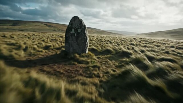Ancient Standing Stone in Grassy Landscape