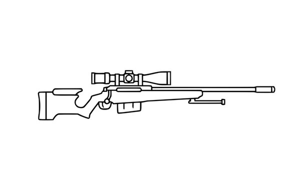 Minimalist Line Art Illustration of a Precision Sniper Rifle