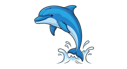Cartoon blue dolphin jumping out of water with splashes  marine mammal in motion transparent background © MDAminur