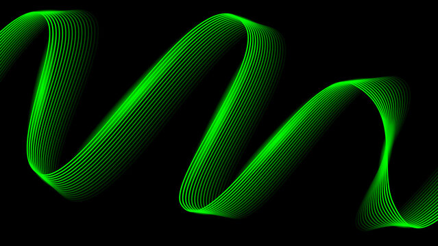Abstract Futuristic Digital Technology Wave Background with Green Glowing Lines on Black. Design for Background, Backdrop, Wallpaper, Template, Poster, Banner, Presentation, Website.