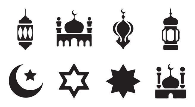 Set of Islamic Ramadan Icons and Religious Symbols