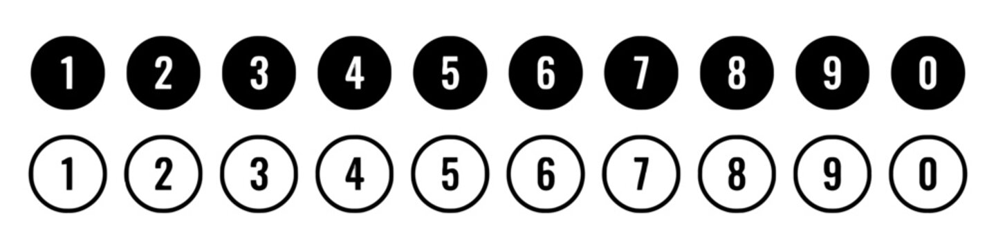 Set of Circular Number Icons with Black and White Variations