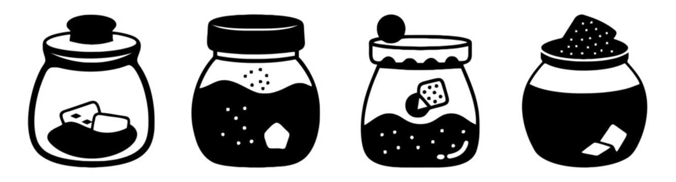 Set of Four Minimalist Black and White Glass Jar Illustrations