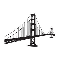 Fototapeta premium Golden gate bridge silhouette vector illustration isolated on transparent background famous landmark of san francisco california engineering.