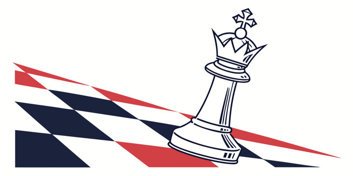 King chess piece on modern checkered pattern with strategy checkmate competition leadership checkers tactical business challenge intelligence tabletop tournament thinking decisive