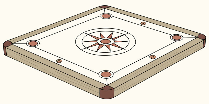 Empty wooden carrom board playing surface with recreation activity illustration traditional competition strategy challenge entertainment precision equipment tournament starting gameplay