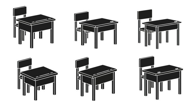 Classroom Desks and Chairs Set, Empty School Furniture, Study Setup